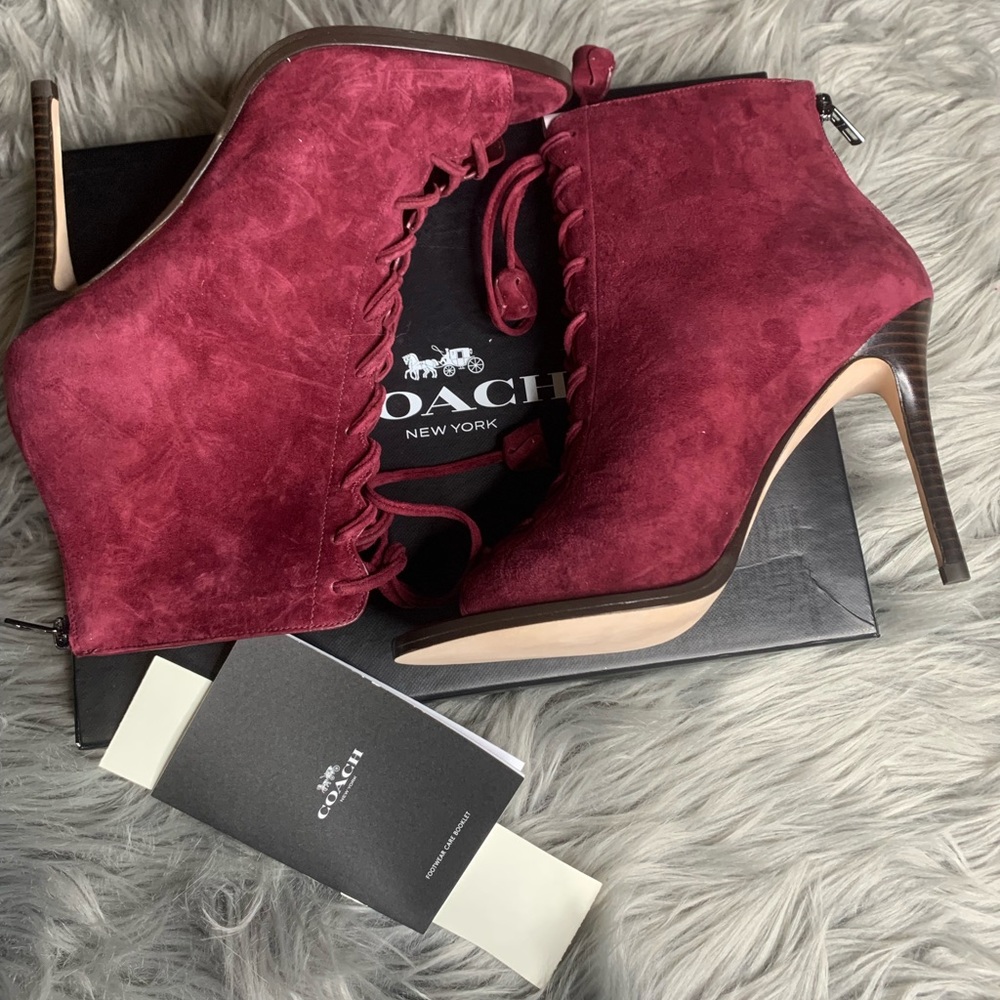 Coach Lena lux suede lace up heels